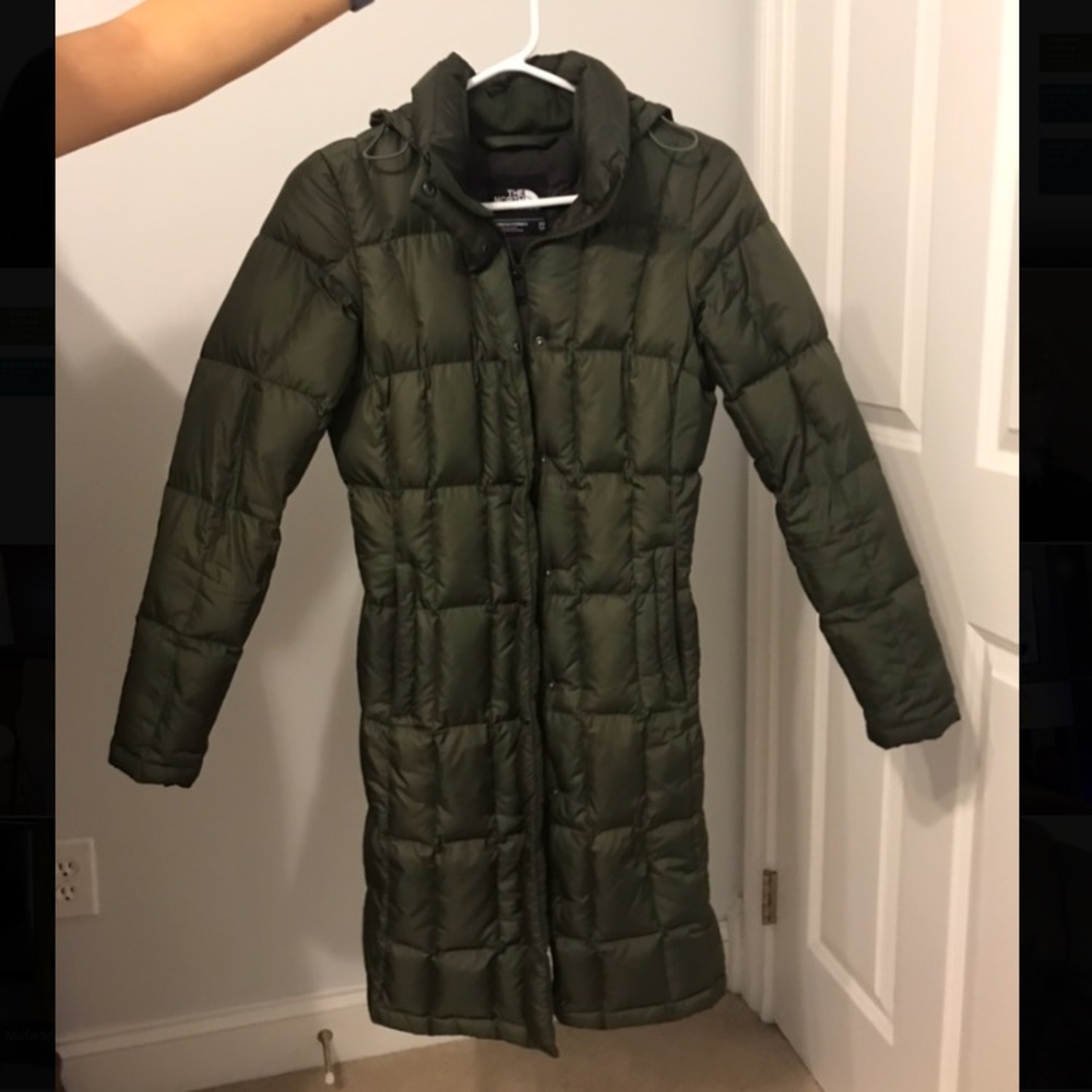 Army Green North face full length puffer coat